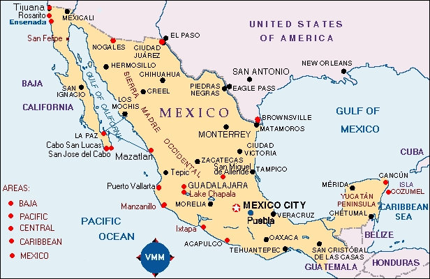 Mexico Coastal Cities   Map Photo 